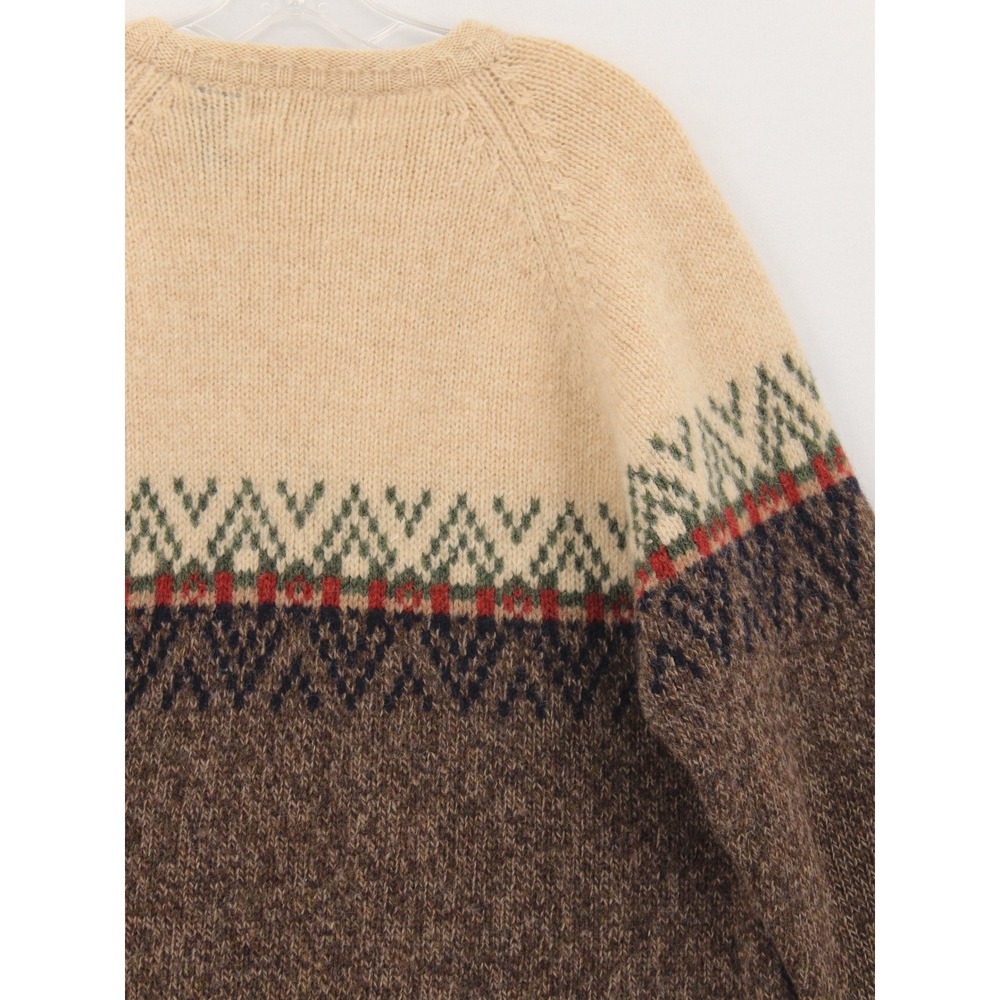 Structure Shetland Wool Fair Isle Sweater mens Medium Brown Cream Crewneck Knit - Picture 3 of 9